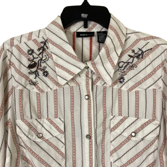 Mixit Vintage Y2K Pearl Snap Western Sequin Embroidered Button-Down Shirt 1X - Picture 2 of 16